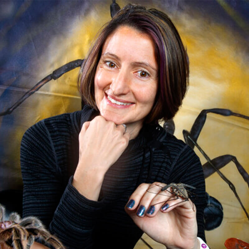 Eileen Hebets portrait with spider on hand