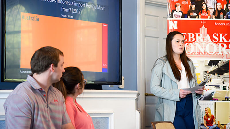 Student gives presentation to classroom