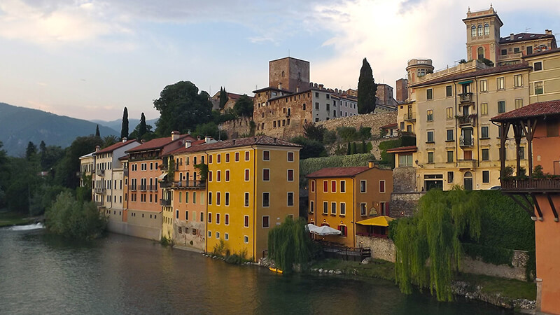  Beautiful buildings on the waterfront of Paderno del Grappa, Italy 