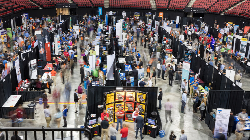 Overhead view of career fair