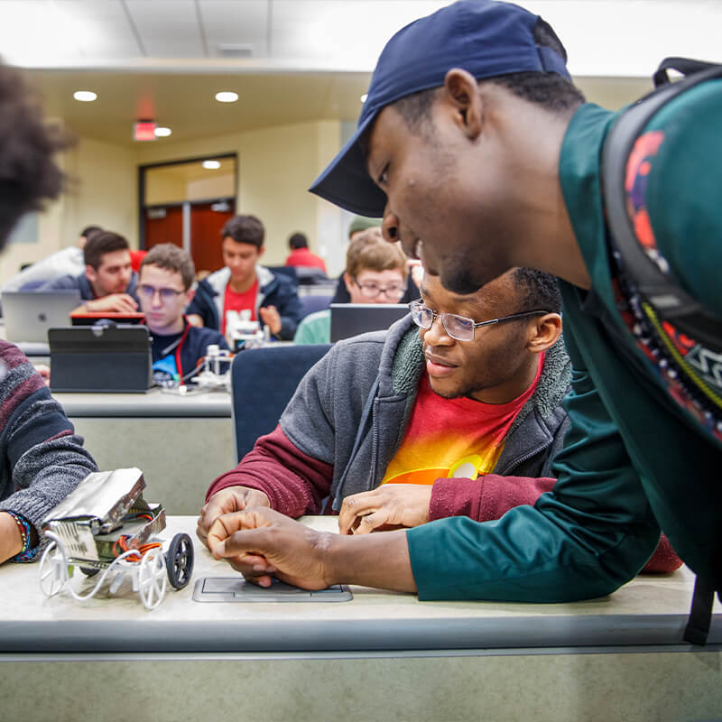 Students working on programming project