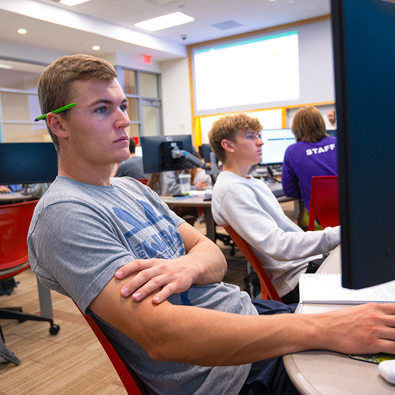 Students working at computers.