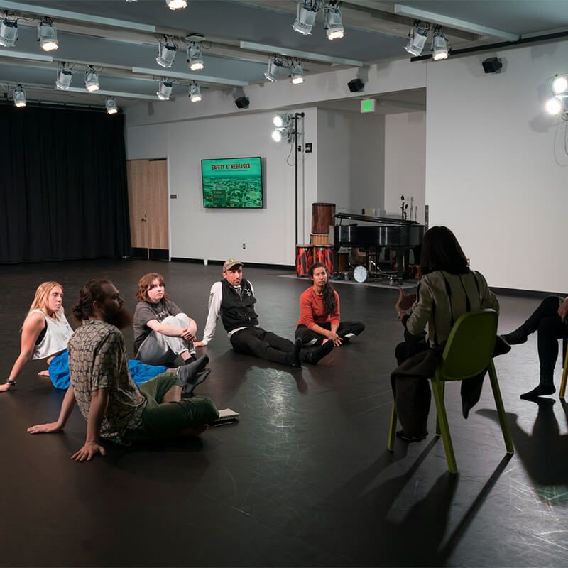 Students watching dancer on stage