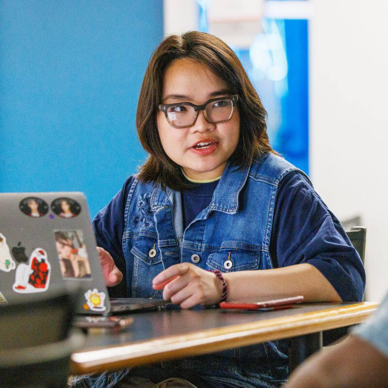 Student working on laptop at desk