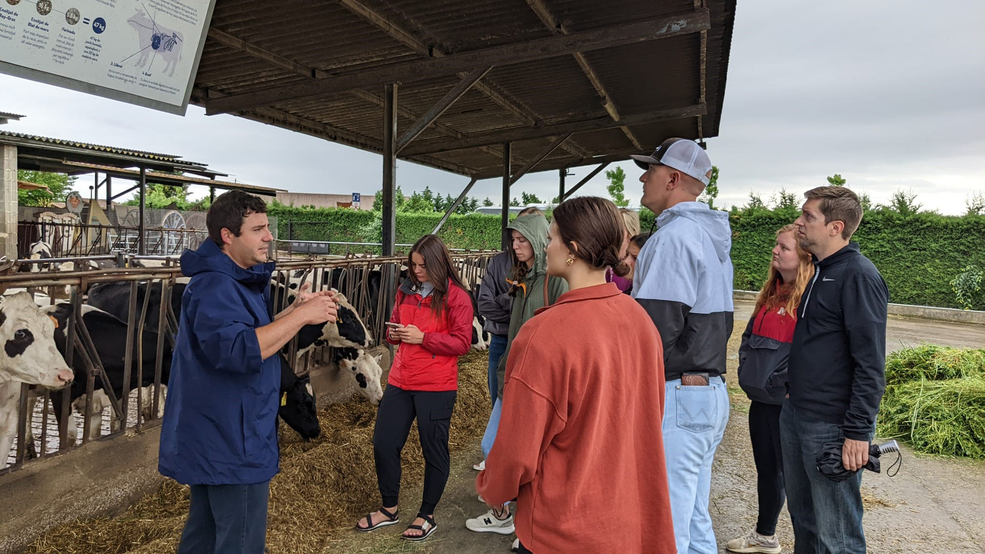 Students listening to demonstration at farm