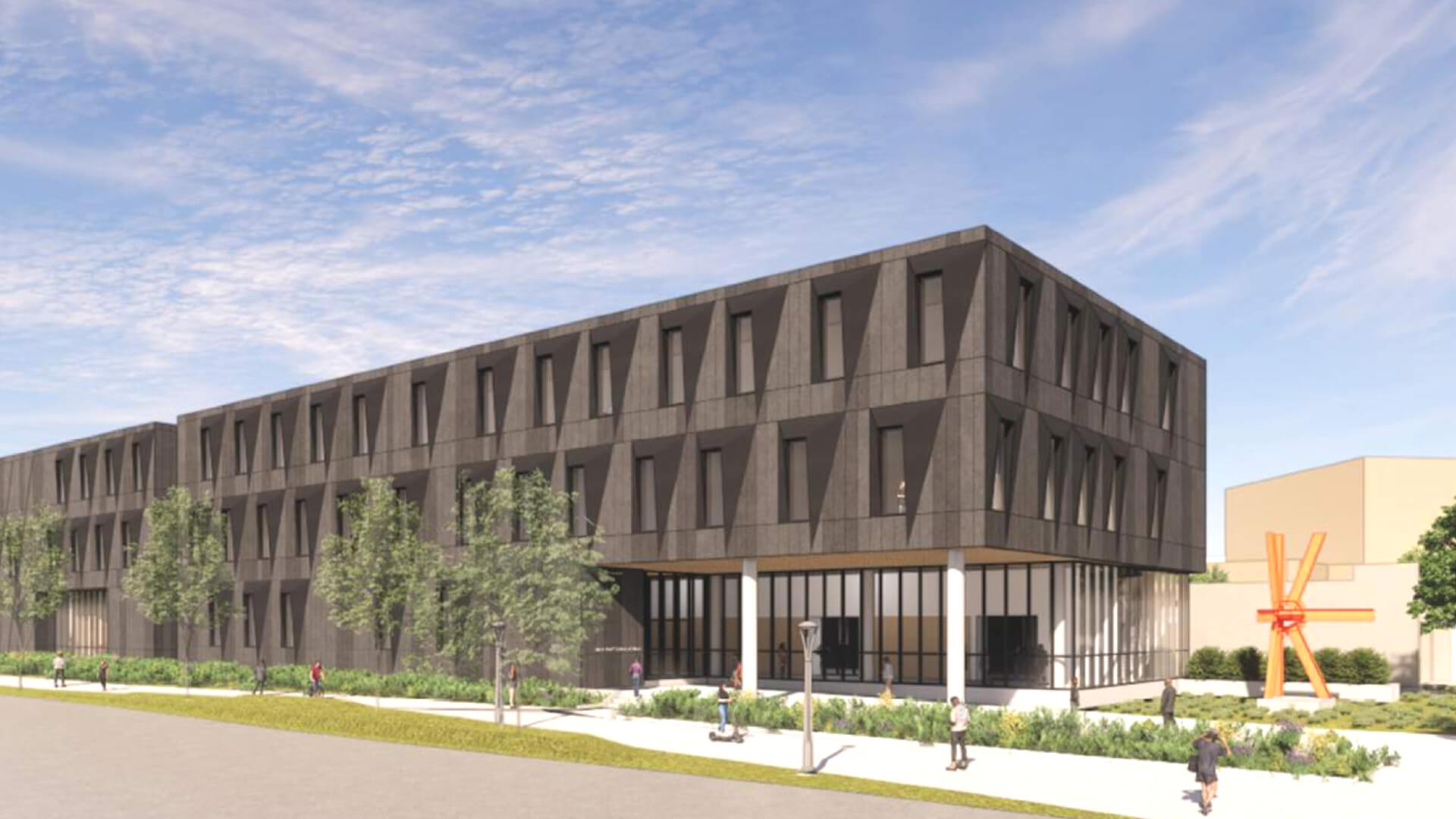 Architectural rendering of the new Westbrook Music Building estimated to be completed in Spring 2025